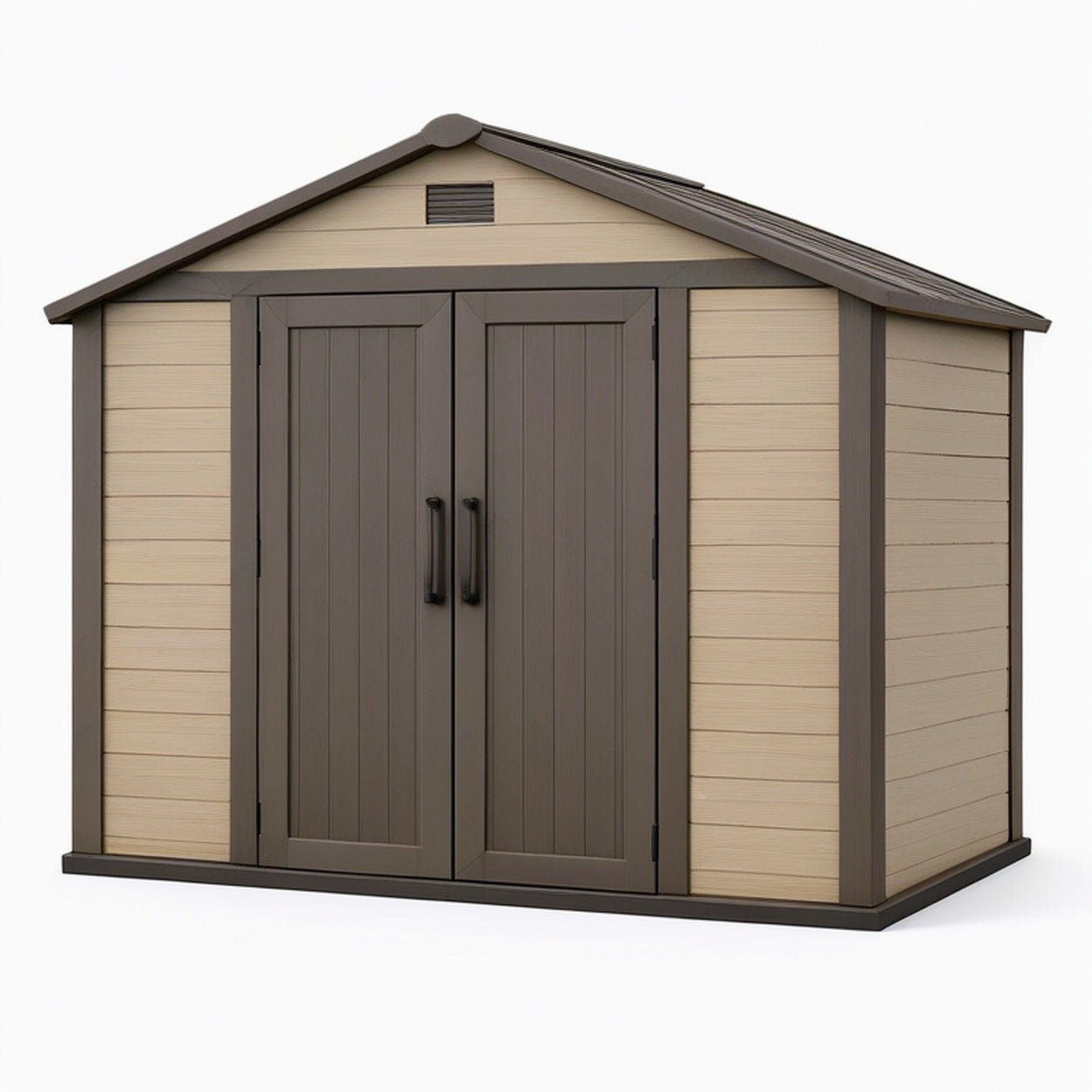 Abri de jardin 200 cm x 150 cm x 190 cm en résine beige et marron à double porte ventilé