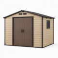 Abri de jardin 230 x 185 x 200 cm en résine beige et brun avec double porte et fenêtre