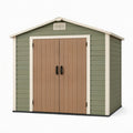 Abri de jardin 200 x 150 x 210 cm en résine vert olive et brun à double porte style contemporain