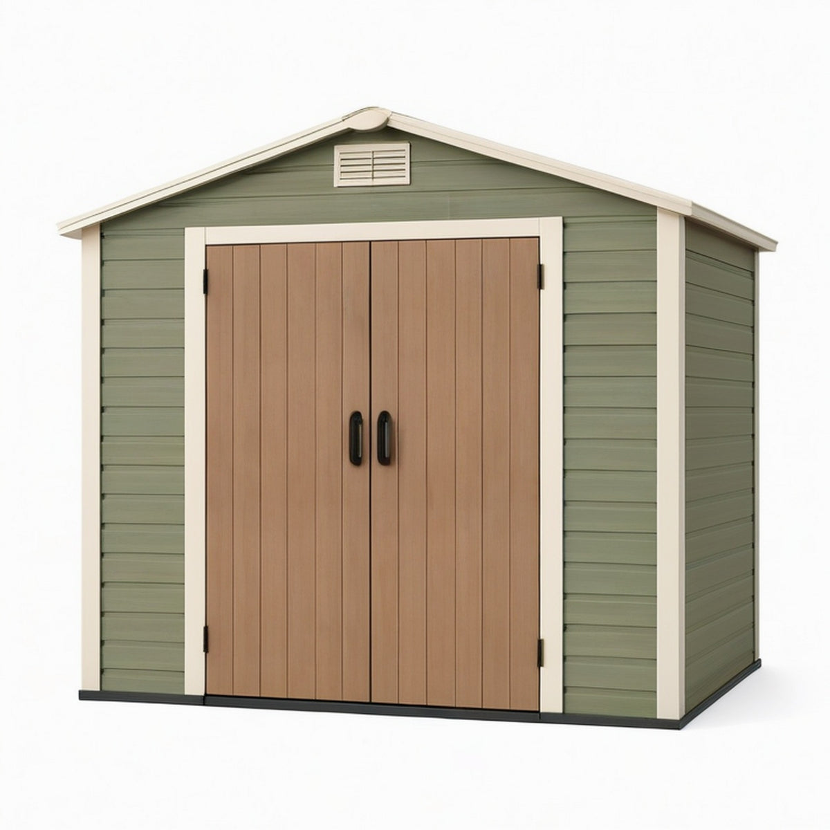 Abri de jardin 200 x 150 x 210 cm en résine vert olive et brun à double porte style contemporain
