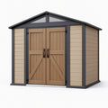 Abri de jardin 180 x 120 x 190 cm en résine beige et marron avec portes doubles style rustique