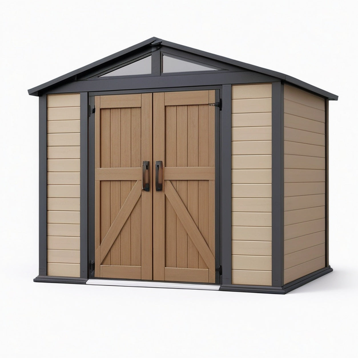 Abri de jardin 180 x 120 x 190 cm en résine beige et marron avec portes doubles style rustique