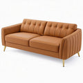 Canapé 2 places 180 cm en revêtement aspect cuir camel - capitonné style contemporain