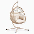 Fauteuil suspendu 105 x 105 x 195 cm en fibre tressée beige avec support métallique pour détente