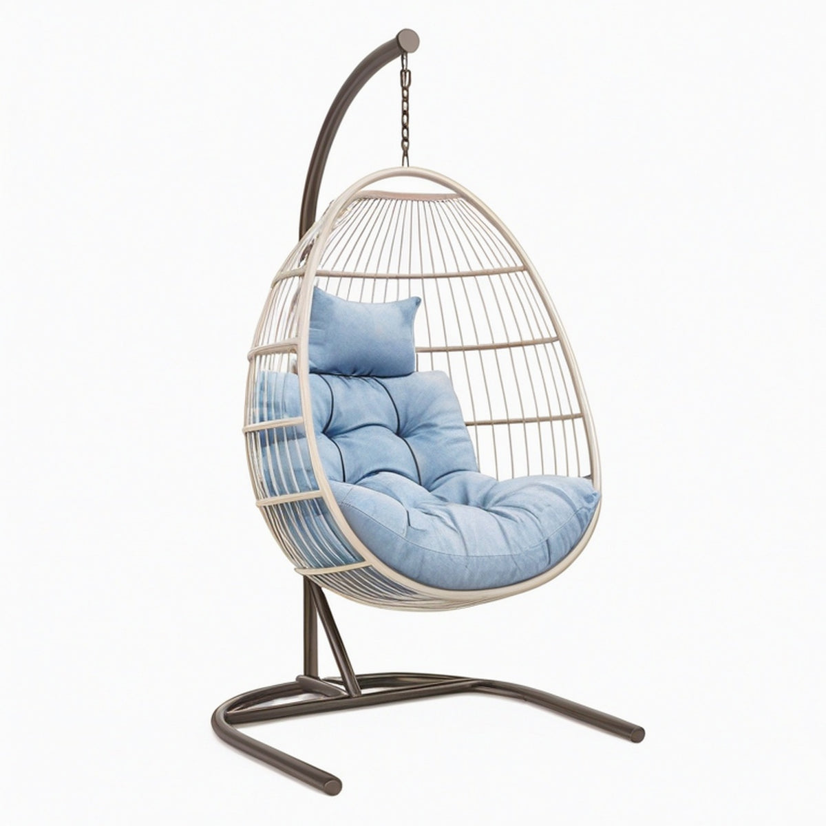 Fauteuil suspendu 105 x 105 x 195 cm en acier beige et bleu pour intérieur extérieur style contemporain