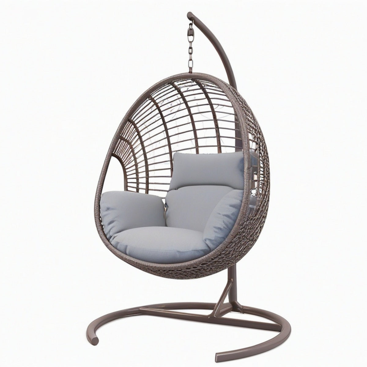 Fauteuil suspendu 105 x 105 x 195 cm en résine tressée marron avec structure en acier style contemporain