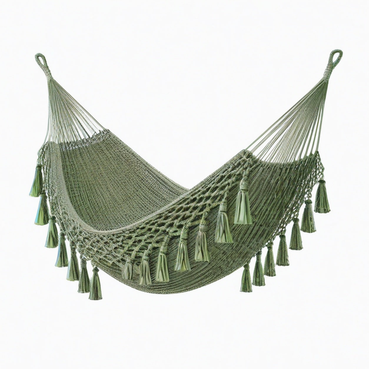 Hamac 200 x 80 cm en coton vert à franges style bohème