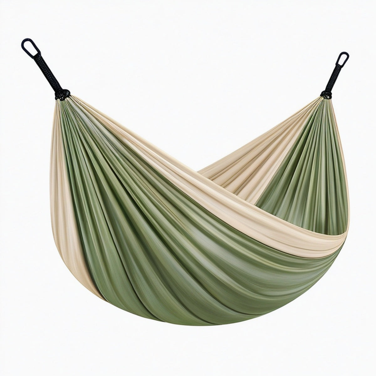 Hamac 300 x 150 cm en tissu vert et beige - suspendu pour jardin
