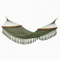 Hamac 200 x 80 cm en corde de coton vert avec barres en bois style bohème