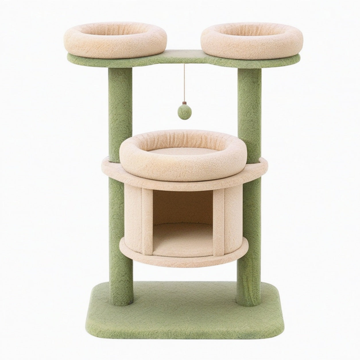 Arbre à chat 60 x 50 x 115 cm en peluche vert et beige avec niches et plateformes