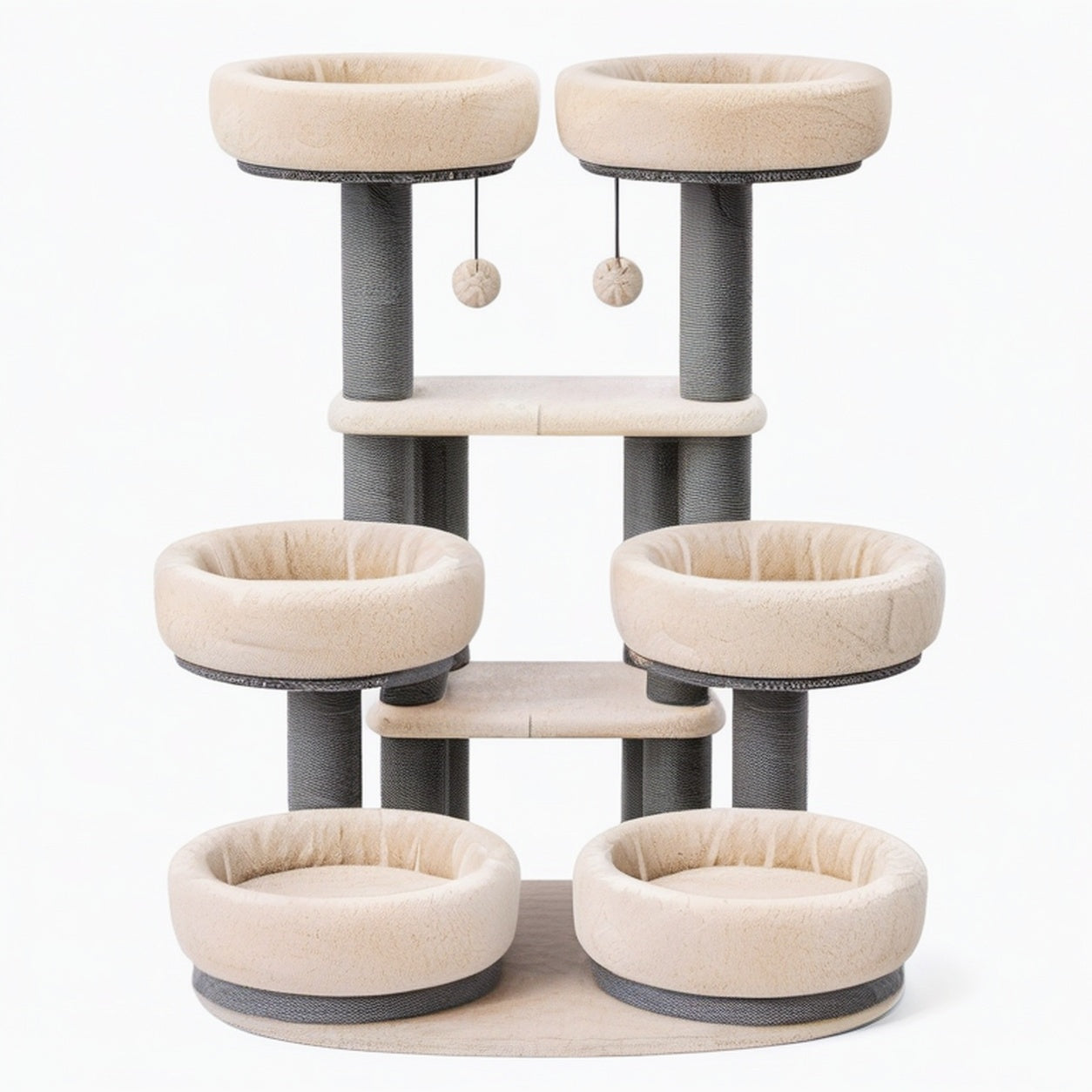 Arbre à chat 60 x 50 x 170 cm en peluche beige et sisal gris avec paniers multiniveaux