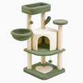 Arbre à chat 50 x 50 x 120 cm en peluche vert crème avec griffoirs en sisal et niches de repos