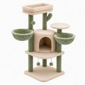 Arbre à chat 60 x 50 x 145 cm en tissu peluche beige/vert avec niches plateformes et jouets suspendus