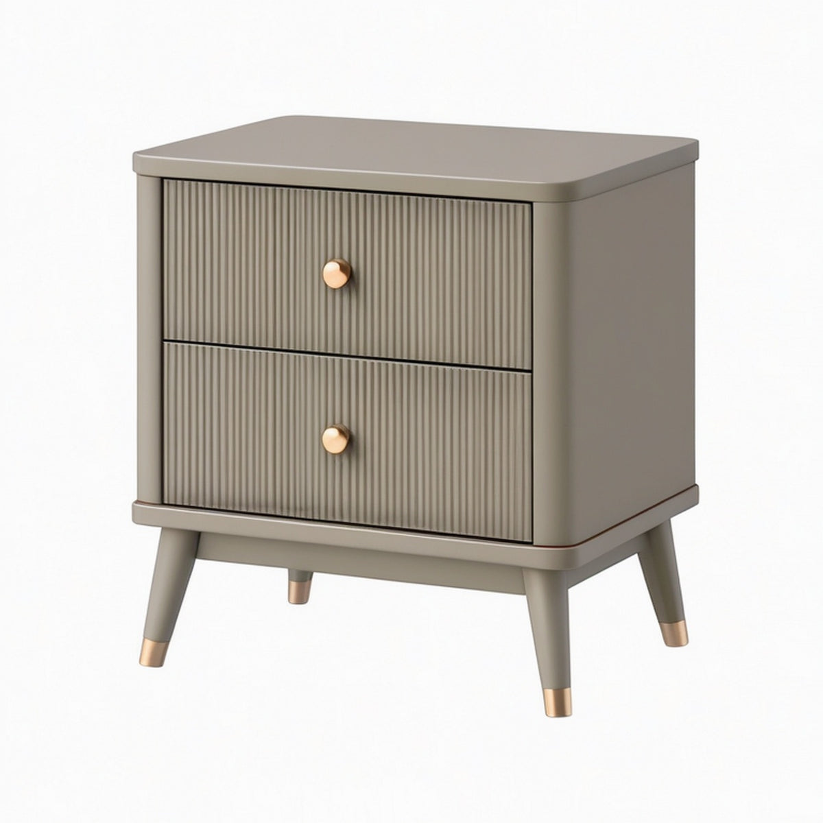 Table de chevet 45 x 40 x 60 cm en panneaux de bois taupe à 2 tiroirs style contemporain