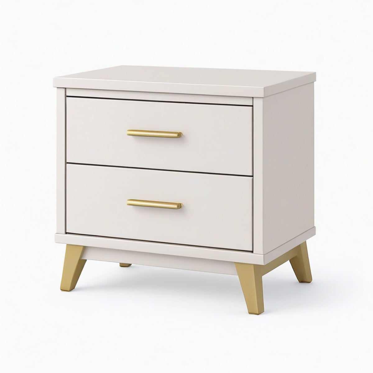 Table de chevet 60 x 40 x 60 cm en bois blanc et doré à 2 tiroirs style moderne