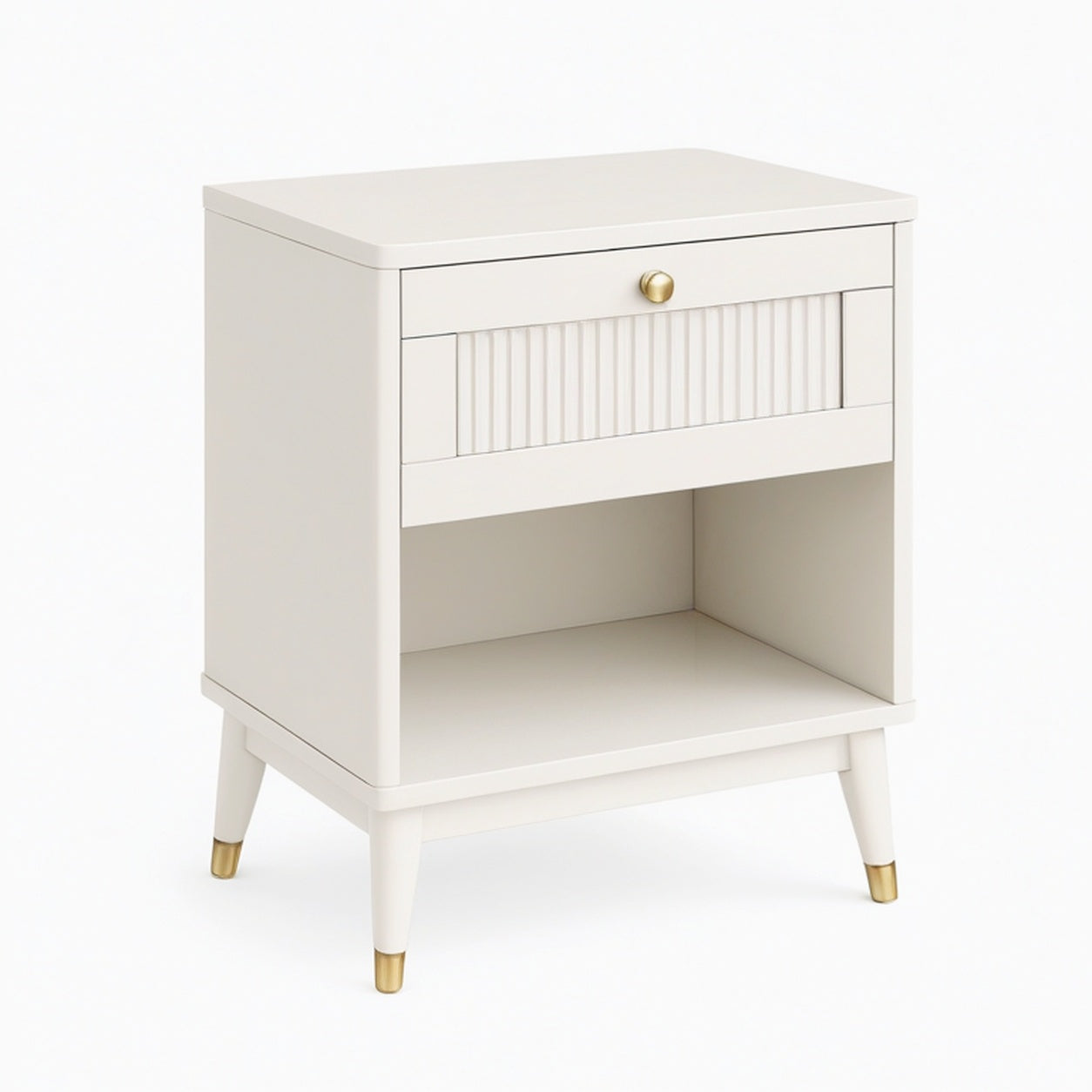 Table de chevet 50 x 40 x 60 cm en panneaux de bois blanc avec tiroir et niche style contemporain