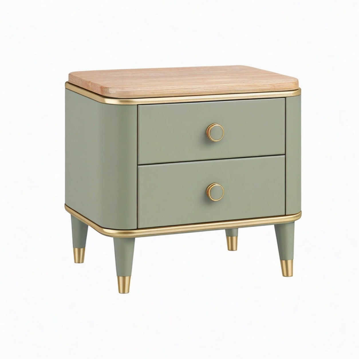Table de chevet 50 x 40 x 55 cm en bois vert sauge avec 2 tiroirs style vintage
