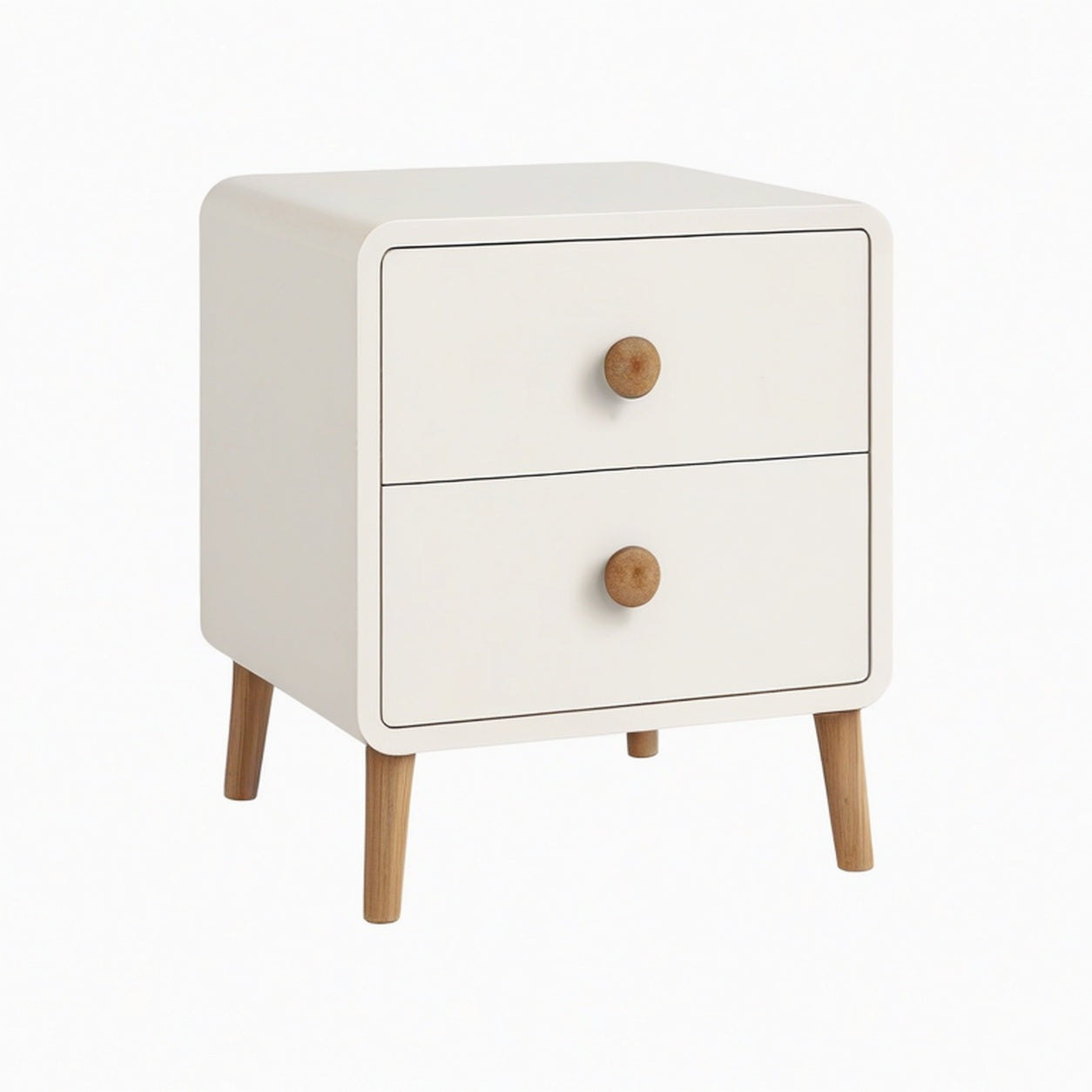 Table de chevet 40 x 35 x 55 cm en panneaux de bois blanc avec pieds en bois - 2 tiroirs style scandinave