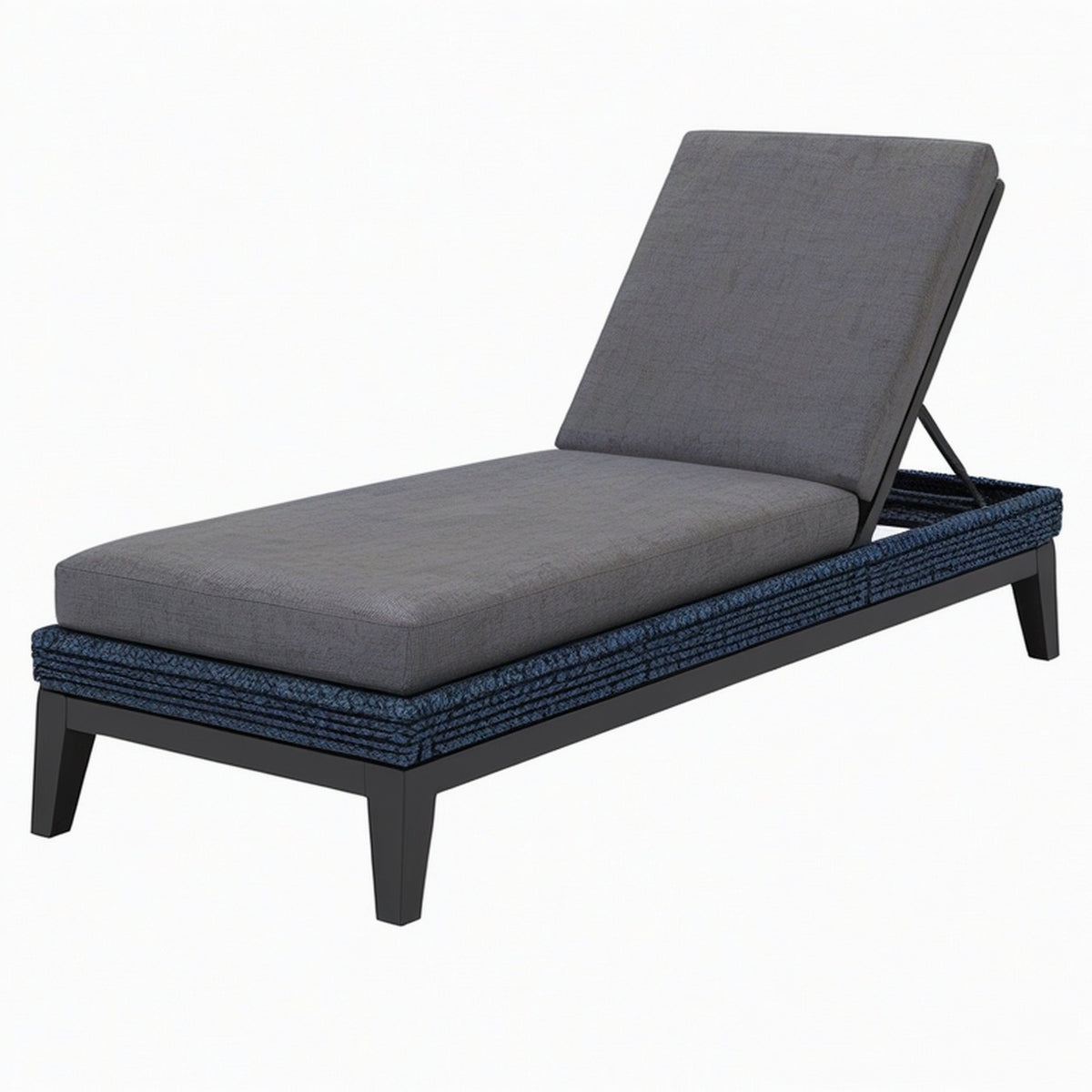 Bain de soleil 200 x 70 cm en métal tressage bleu gris avec dossier réglable