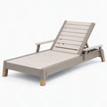 Bain de soleil 200 x 72 cm en bois taupe réglable avec accoudoirs